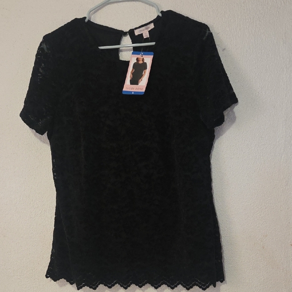 Teddi Rose Tops - Elegant Black Lace Short Sleeve Top